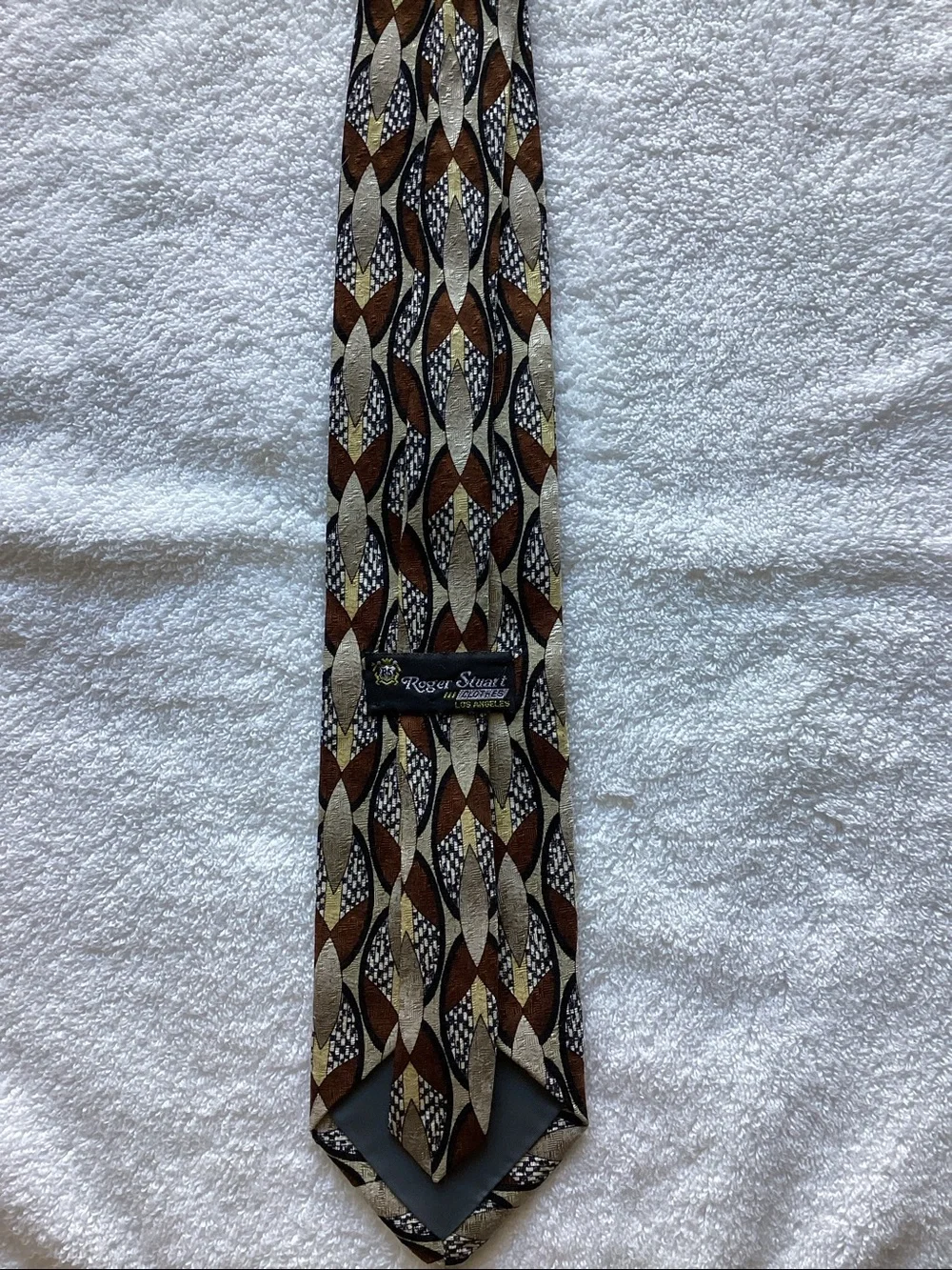 Geometric Brown, Cream & Black Men's Tie